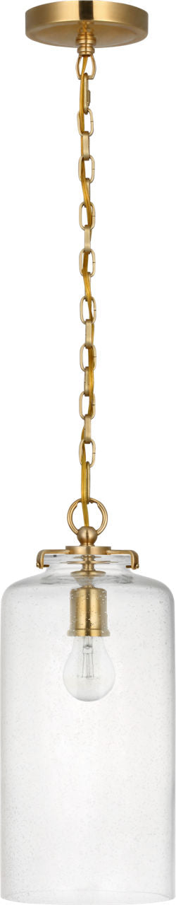 Katie Cylinder Pendant | Hand-Rubbed Antique Brass | Seeded Glass