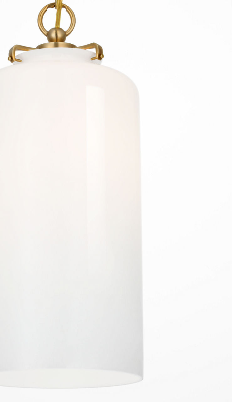 Katie Cylinder Pendant | Hand-Rubbed Antique Brass | White Glass