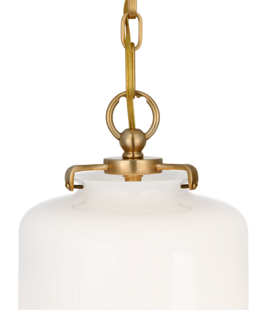 Katie Cylinder Pendant | Hand-Rubbed Antique Brass | White Glass