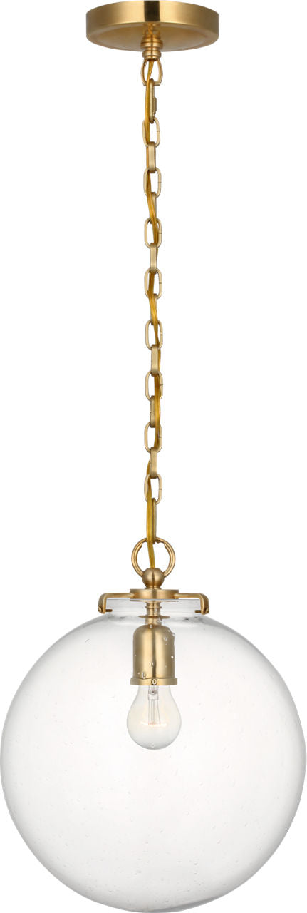 Katie Globe Pendant | Hand-Rubbed Antique Brass | Seeded Glass