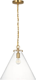 Katie Conical Pendant | Hand-Rubbed Antique Brass | Clear Glass