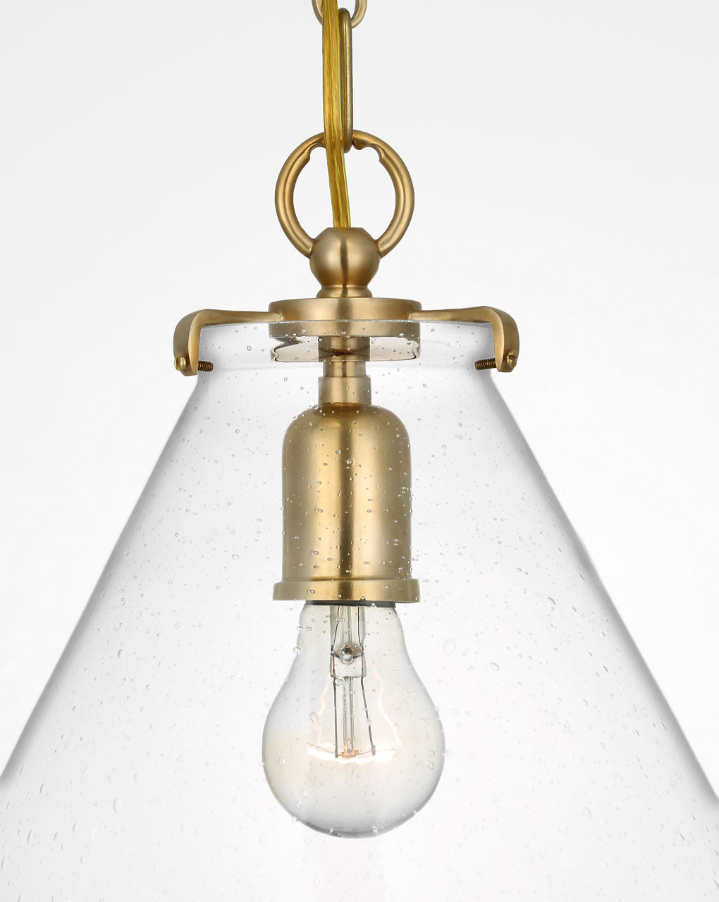 Katie Conical Pendant | Hand-Rubbed Antique Brass | Seeded Glass