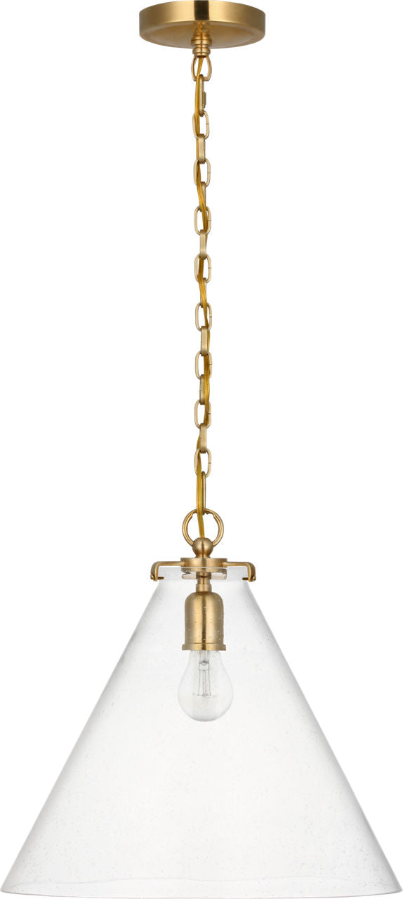 Katie Conical Pendant | Hand-Rubbed Antique Brass | Seeded Glass