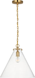 Katie Conical Pendant | Hand-Rubbed Antique Brass | Seeded Glass