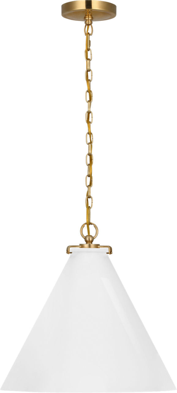 Katie Conical Pendant | Hand-Rubbed Antique Brass | White Glass