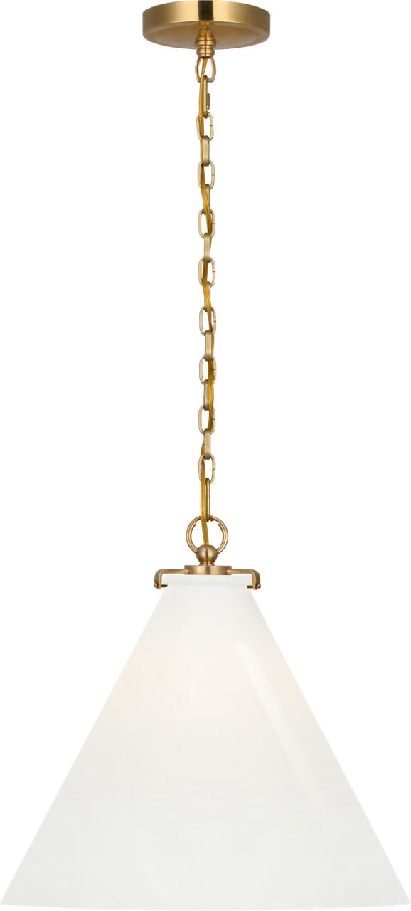 Katie Conical Pendant | Hand-Rubbed Antique Brass | White Glass