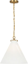 Katie Conical Pendant | Hand-Rubbed Antique Brass | White Glass