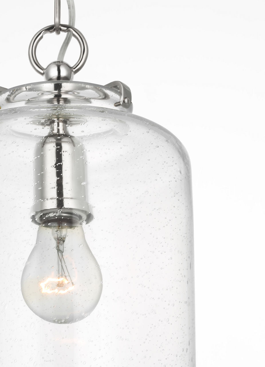 Katie Cylinder Pendant | Polished Nickel | Seeded Glass