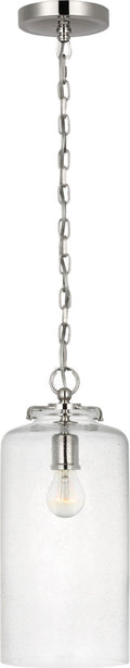 Katie Cylinder Pendant | Polished Nickel | Seeded Glass
