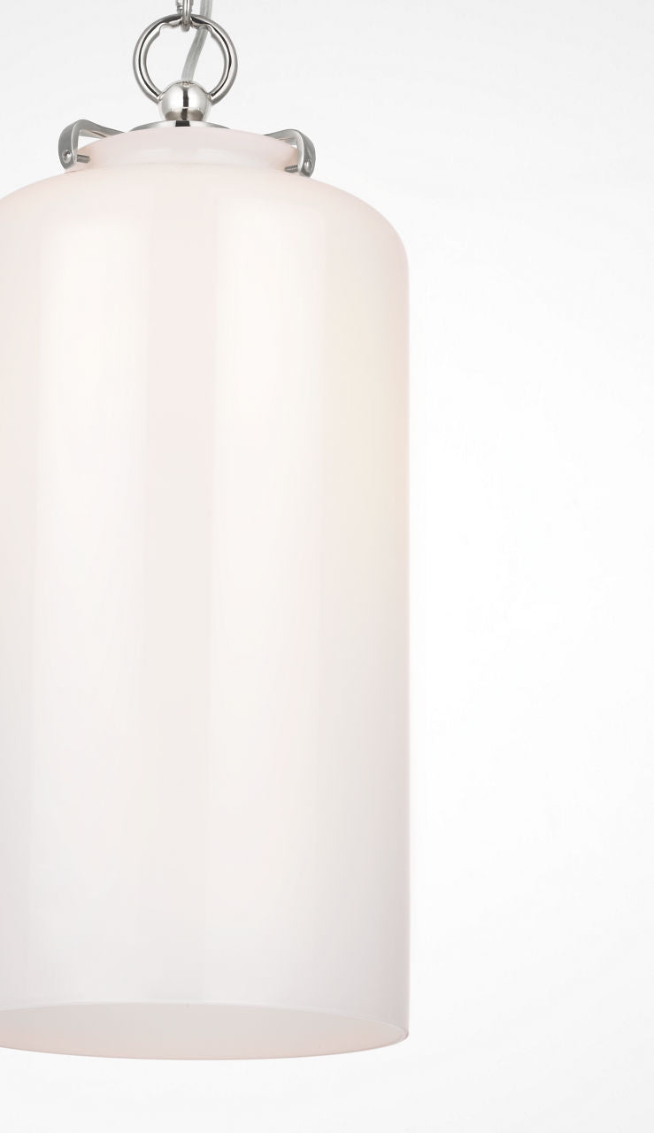 Katie Cylinder Pendant | Polished Nickel | White Glass