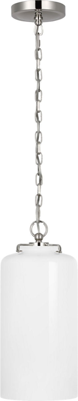 Katie Cylinder Pendant | Polished Nickel | White Glass