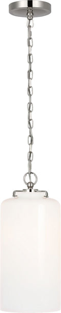Katie Cylinder Pendant | Polished Nickel | White Glass