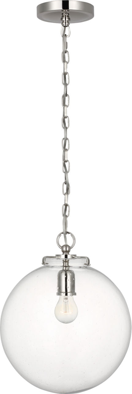 Katie Globe Pendant | Polished Nickel | Seeded Glass