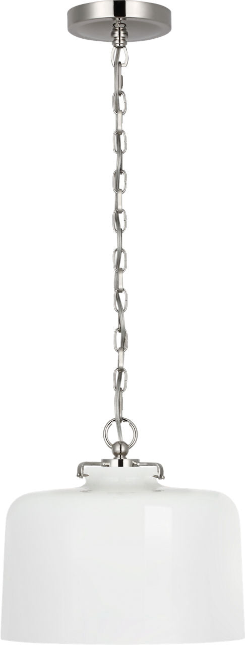 Katie Dome Pendant | Polished Nickel | White Glass