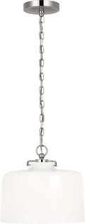 Katie Dome Pendant | Polished Nickel | White Glass