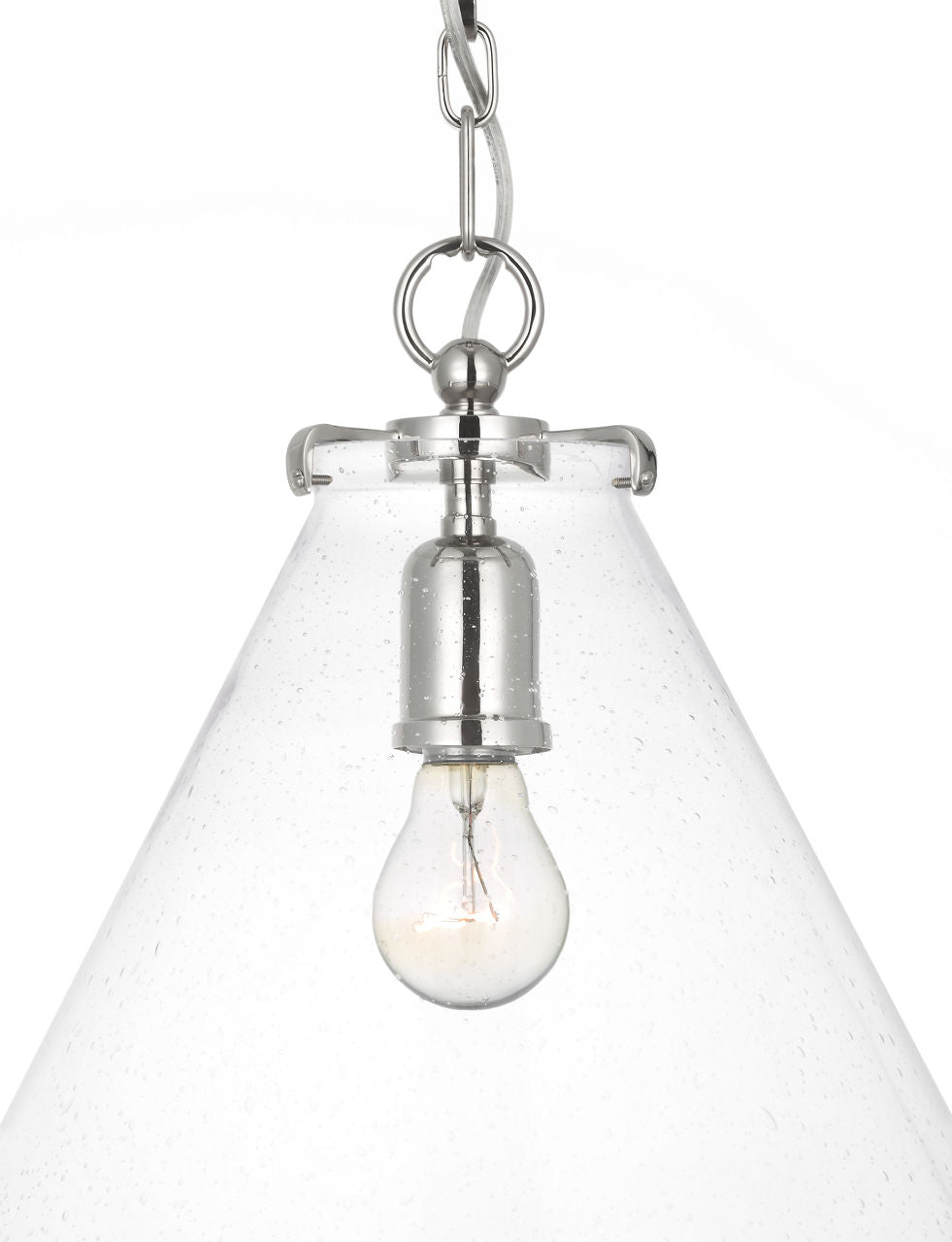 Katie Conical Pendant | Polished Nickel | Seeded Glass