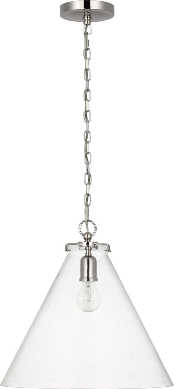 Katie Conical Pendant | Polished Nickel | Seeded Glass