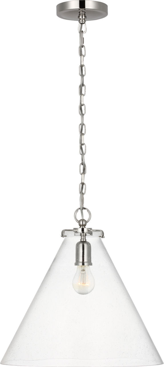 Katie Conical Pendant | Polished Nickel | Seeded Glass