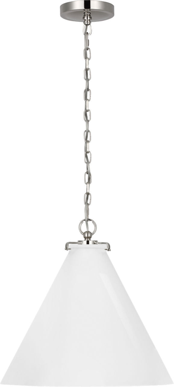 Katie Conical Pendant | Polished Nickel | White Glass
