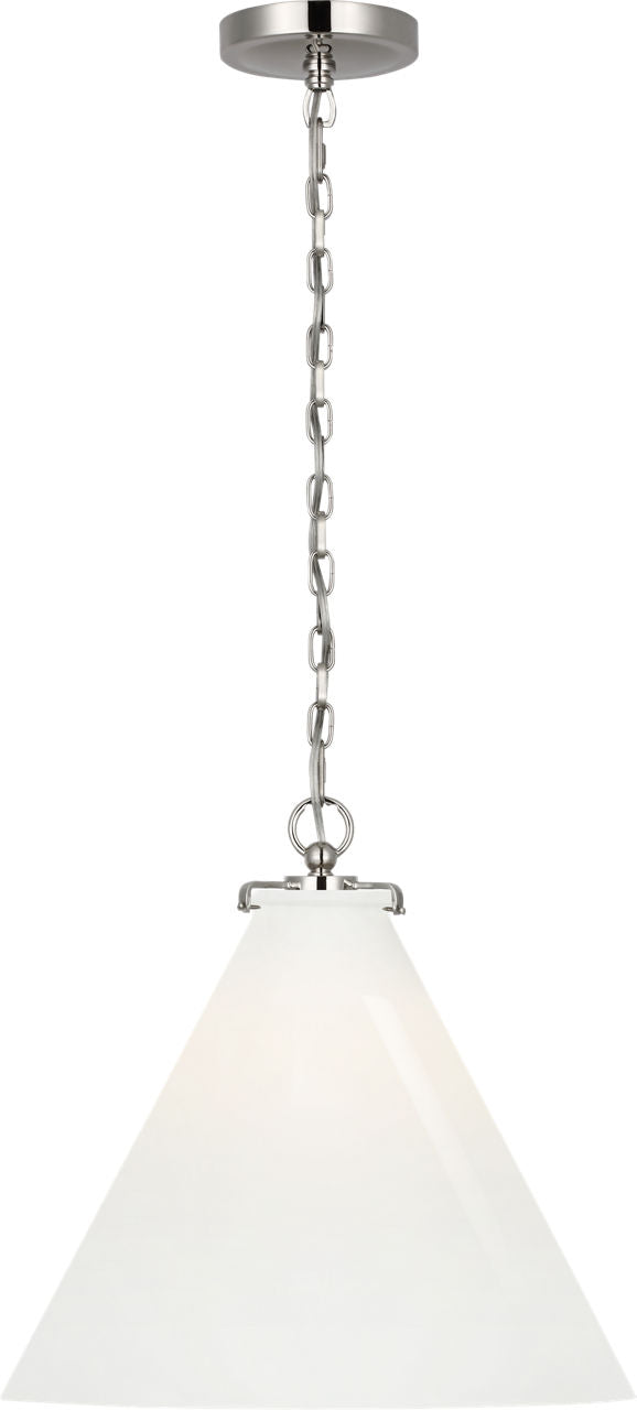 Katie Conical Pendant | Polished Nickel | White Glass