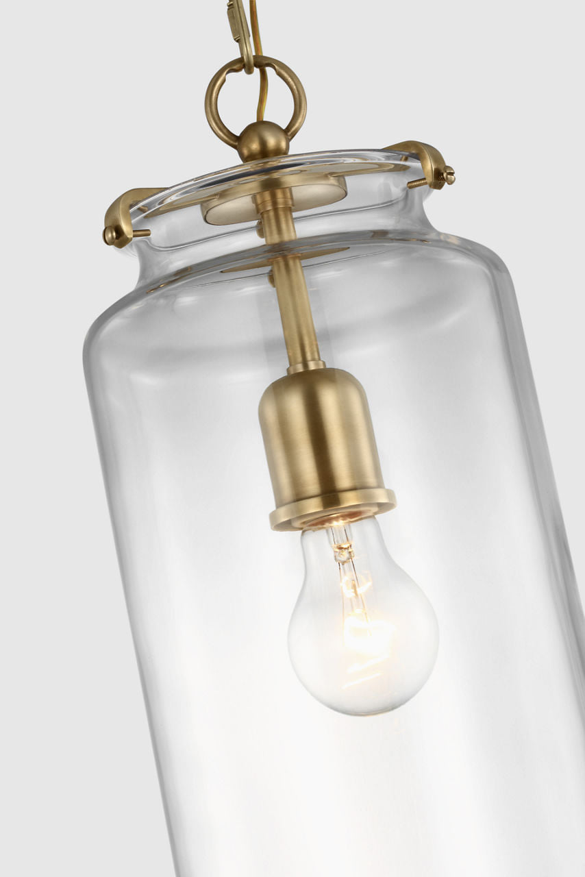 Katie Large Cylinder Pendant | Hand-Rubbed Antique Brass | Clear Glass