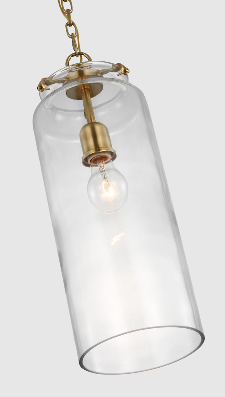 Katie Large Cylinder Pendant | Hand-Rubbed Antique Brass | Clear Glass