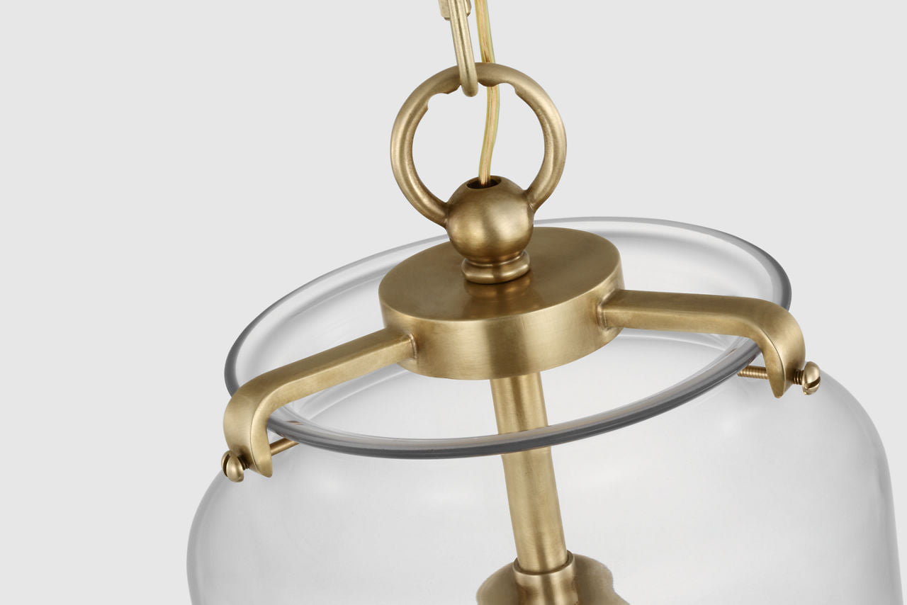 Katie Large Cylinder Pendant | Hand-Rubbed Antique Brass | Clear Glass