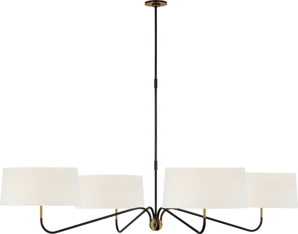 Canto Grande Four Arm Chandelier | Bronze and Brass | Linen Shades