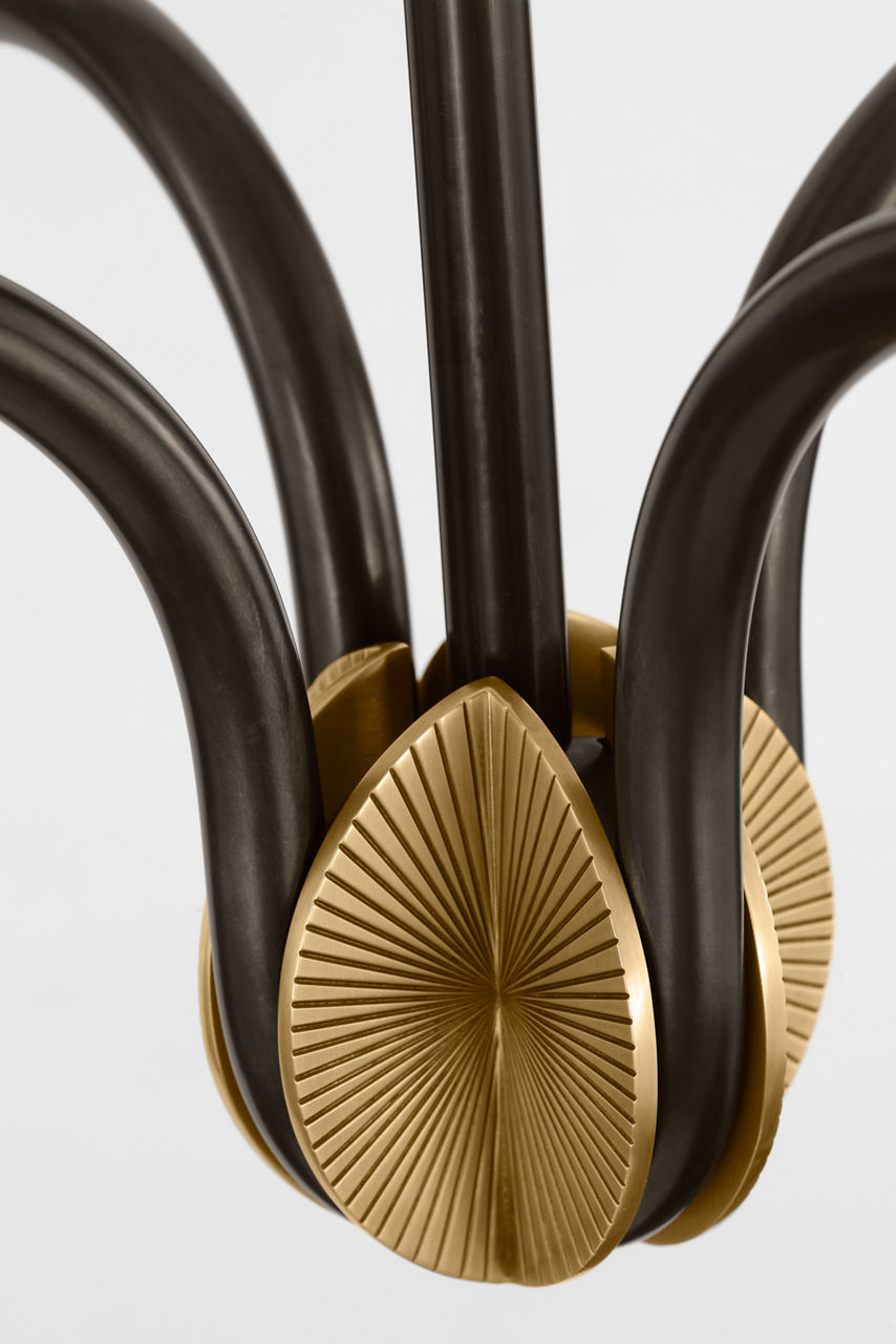 Canto Grande Four Arm Chandelier | Bronze and Brass | Linen Shades