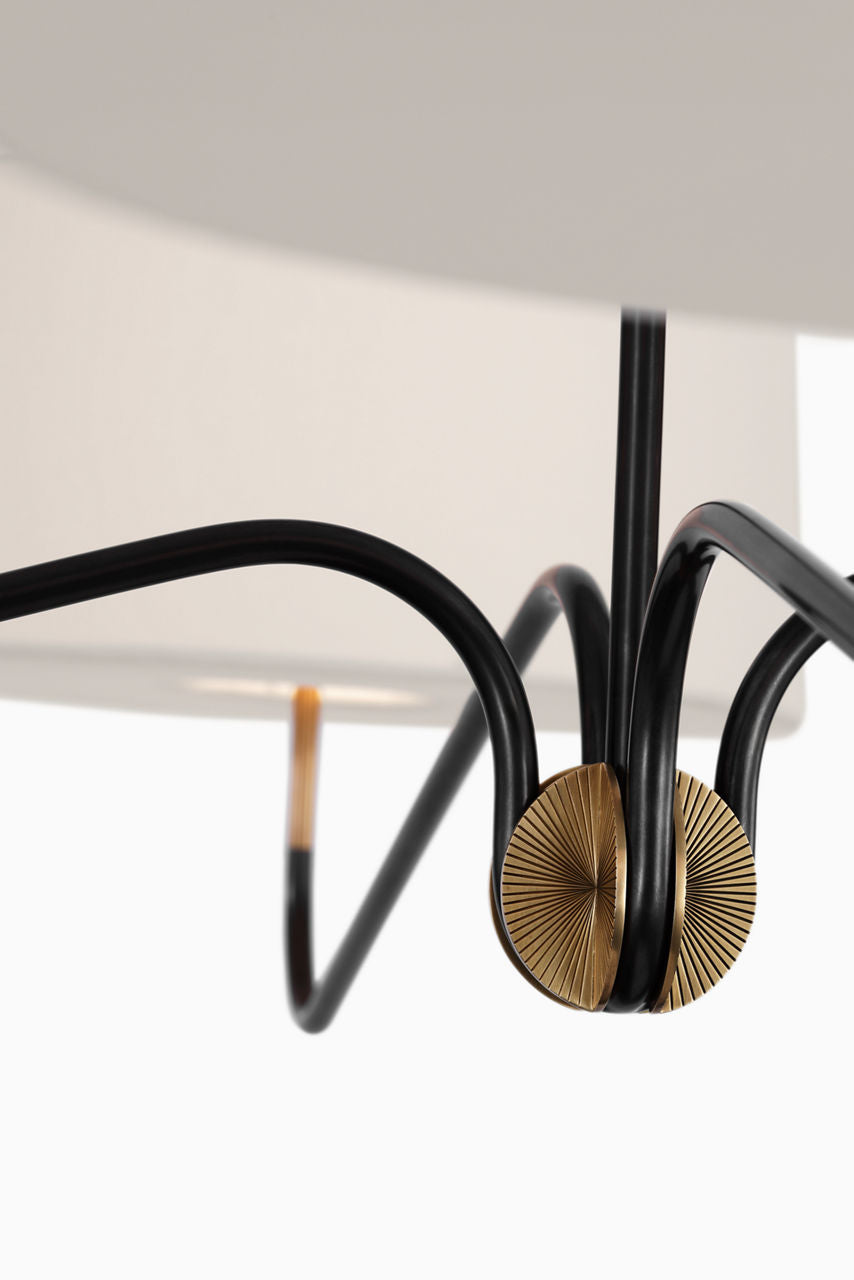 Canto Grande Four Arm Chandelier | Bronze and Brass | Linen Shades