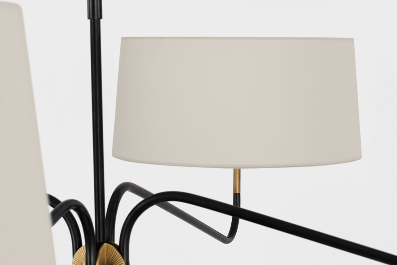 Canto Grande Four Arm Chandelier | Bronze and Brass | Linen Shades