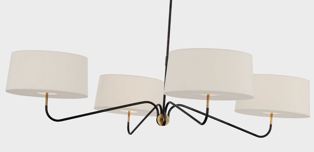 Canto Grande Four Arm Chandelier | Bronze and Brass | Linen Shades