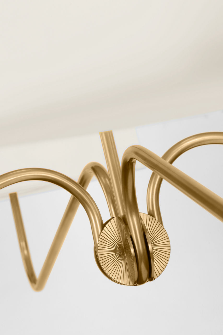 Canto Grande Four Arm Chandelier | Hand-Rubbed Antique Brass | Linen Shades