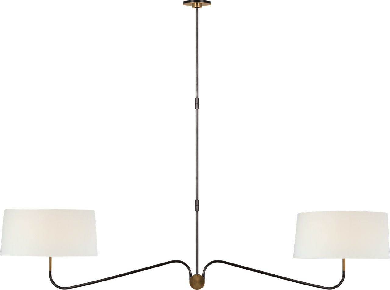 Canto 68" Linear Chandelier | Bronze and Brass | Linen Shades