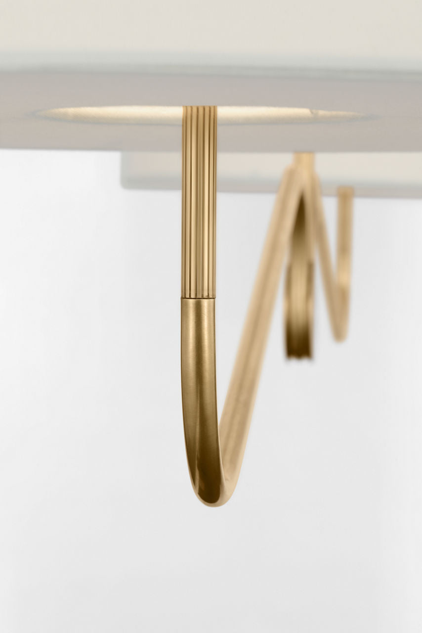 Canto 68" Linear Chandelier | Hand-Rubbed Antique Brass | Linen Shades