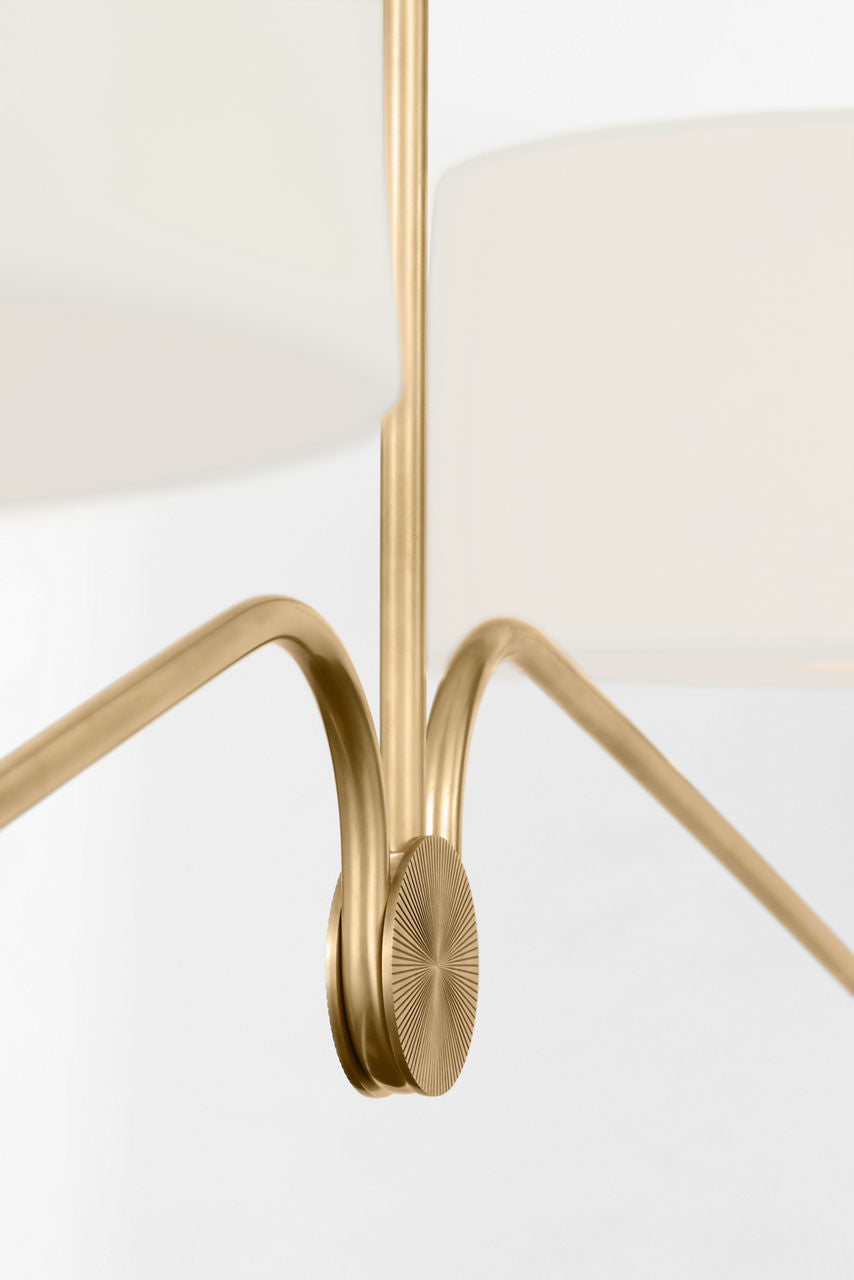 Canto 68" Linear Chandelier | Hand-Rubbed Antique Brass | Linen Shades