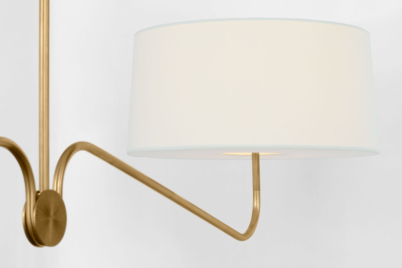 Canto 68" Linear Chandelier | Hand-Rubbed Antique Brass | Linen Shades