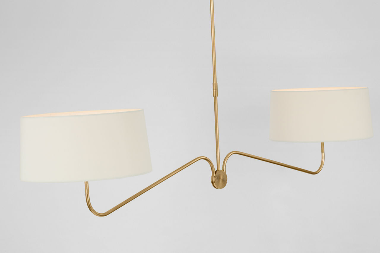 Canto 68" Linear Chandelier | Hand-Rubbed Antique Brass | Linen Shades