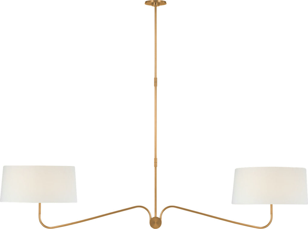 Canto 68" Linear Chandelier | Hand-Rubbed Antique Brass | Linen Shades