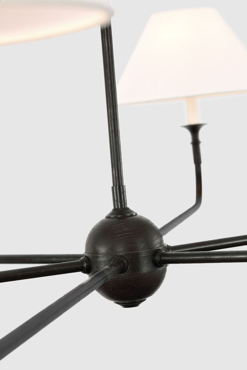 Piaf Oversized Chandelier | Aged Iron and Ebonized Oak | Linen Shades