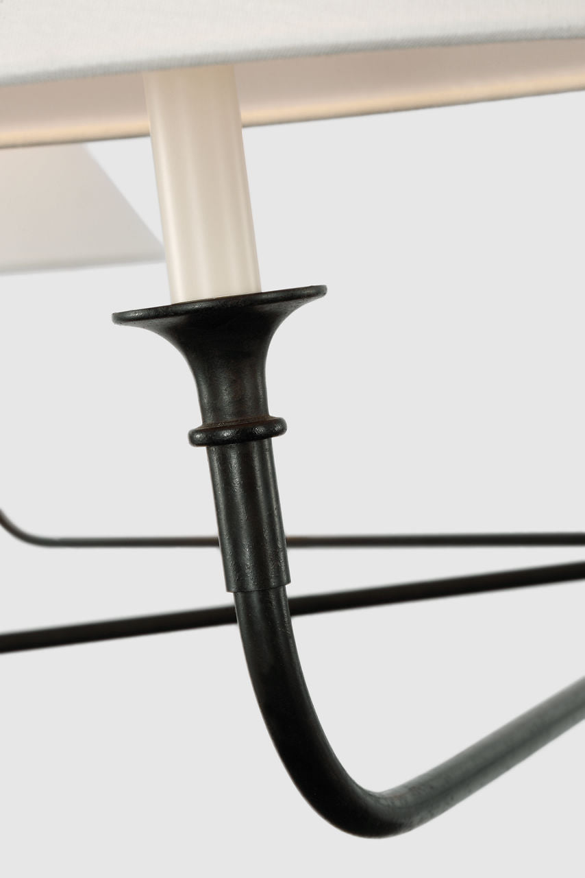Piaf Oversized Chandelier | Aged Iron and Ebonized Oak | Linen Shades