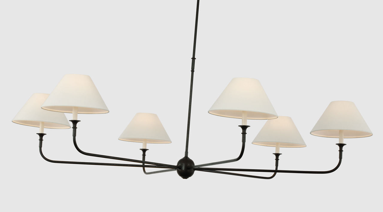 Piaf Oversized Chandelier | Aged Iron and Ebonized Oak | Linen Shades