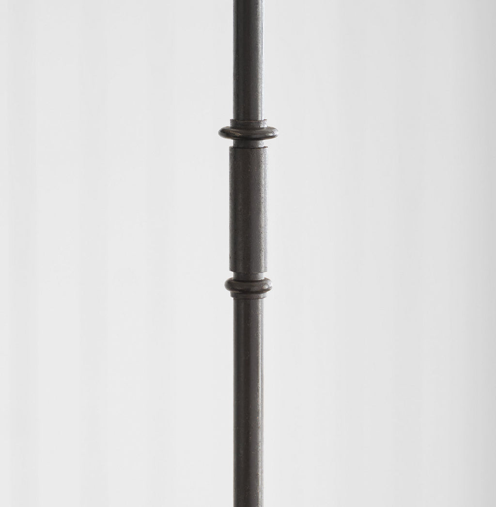 Piaf Large Two Light Linear Pendant | Aged Iron and Ebonized Oak | Linen Shades