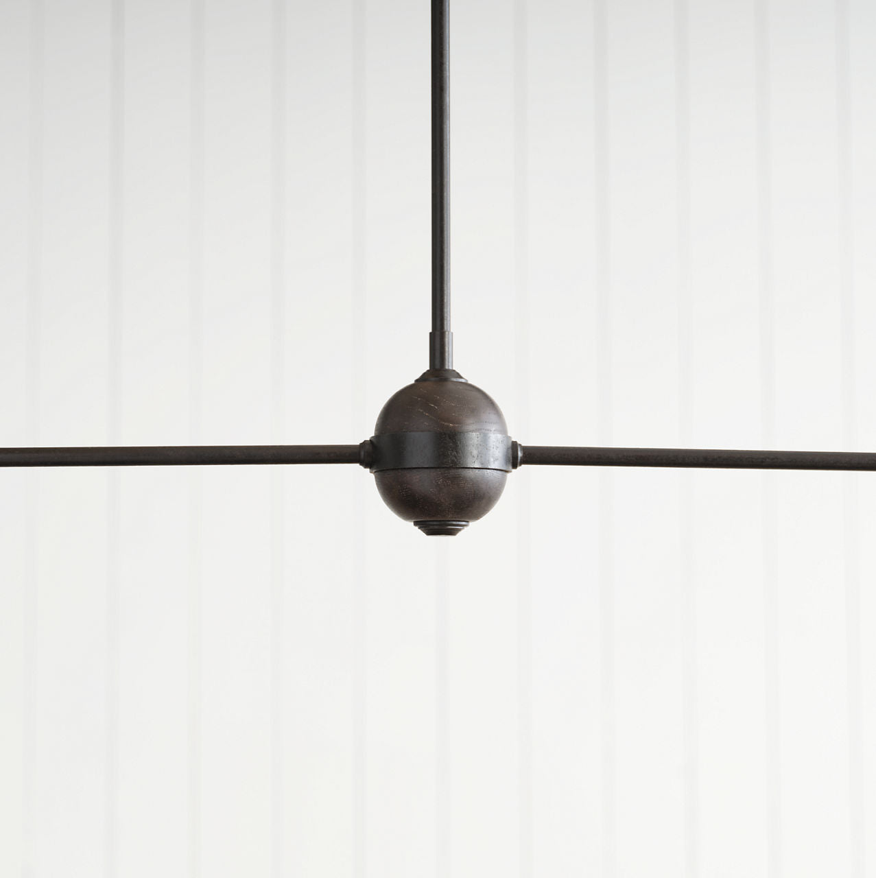 Piaf Large Two Light Linear Pendant | Aged Iron and Ebonized Oak | Linen Shades