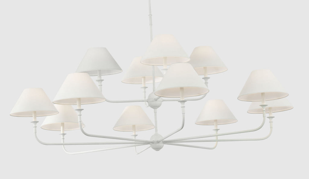Piaf Oversized Two Tier Chandelier | Plaster White | Linen Shades