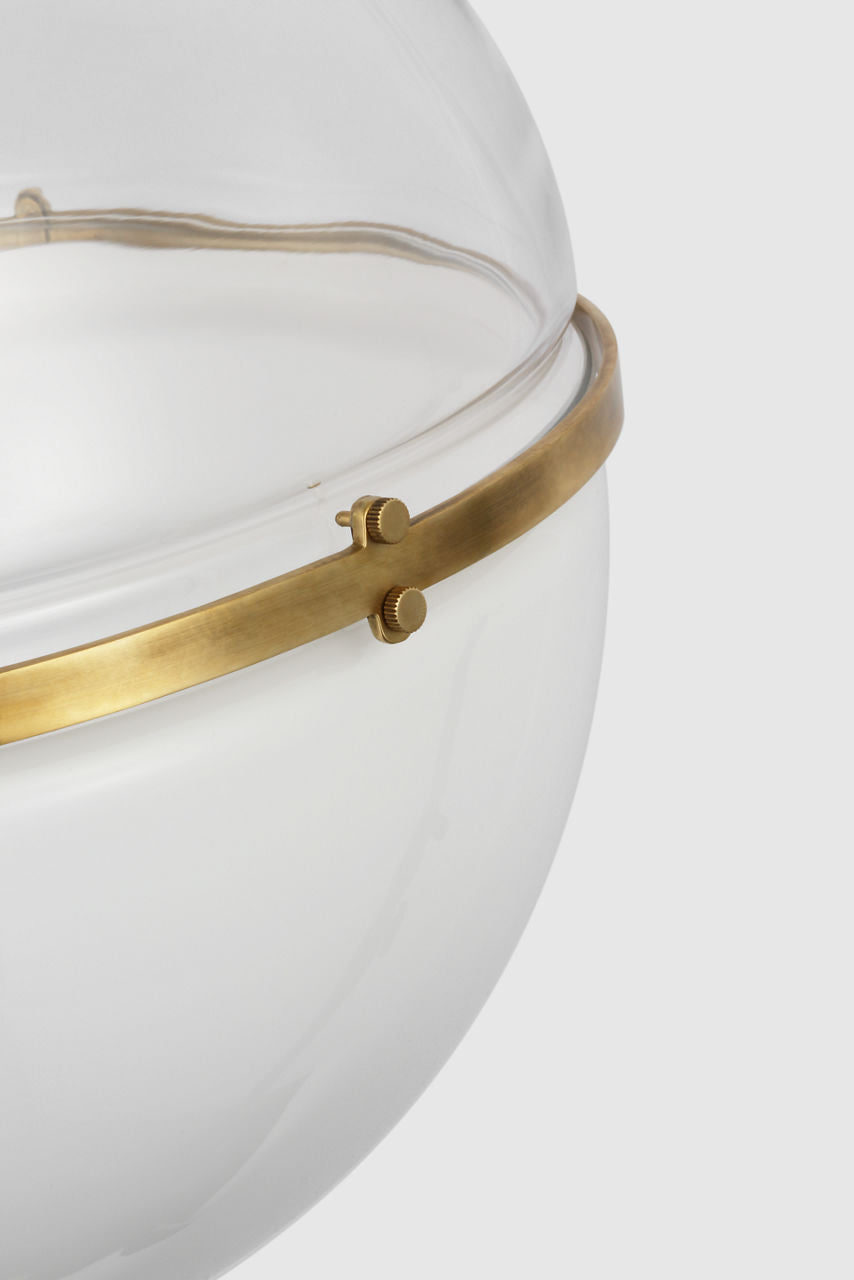 Maxey 14" Globe Pendant | Hand-Rubbed Antique Brass | Clear Glass and White Glass