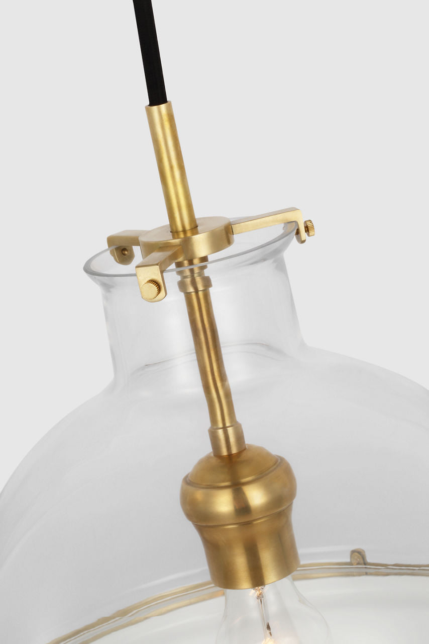 Maxey 14" Globe Pendant | Hand-Rubbed Antique Brass | Clear Glass and White Glass