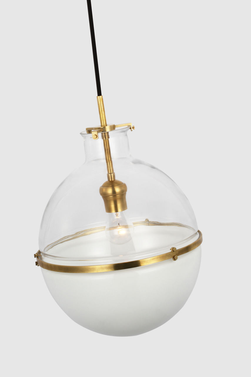 Maxey 14" Globe Pendant | Hand-Rubbed Antique Brass | Clear Glass and White Glass