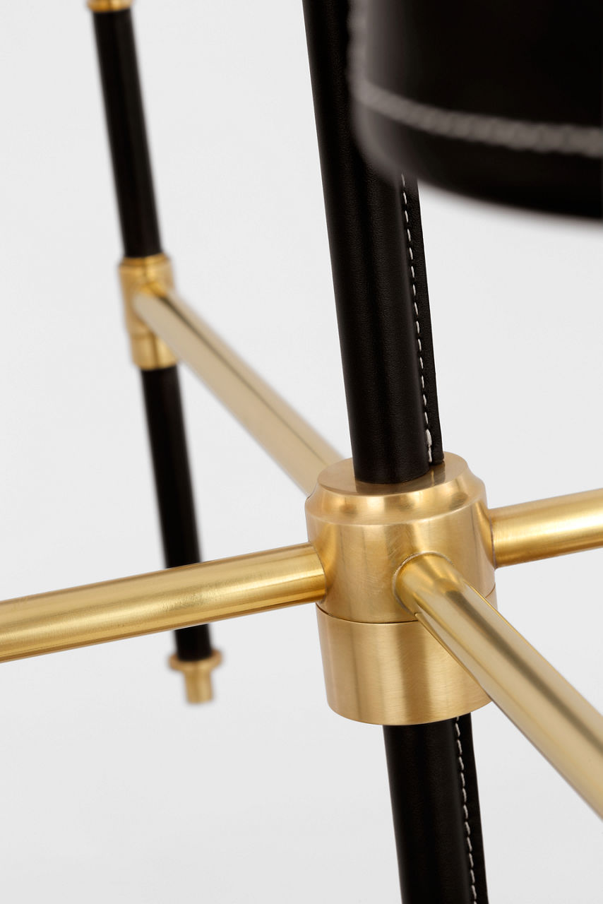 Bryant Small Wrapped Chandelier | Hand-Rubbed Antique Brass and Chocolate Leather | Chocolate Leather Shade