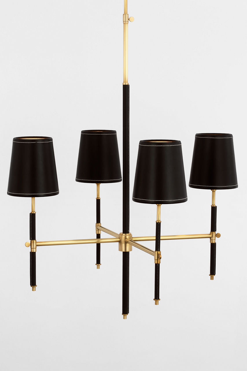 Bryant Small Wrapped Chandelier | Hand-Rubbed Antique Brass and Chocolate Leather | Chocolate Leather Shade